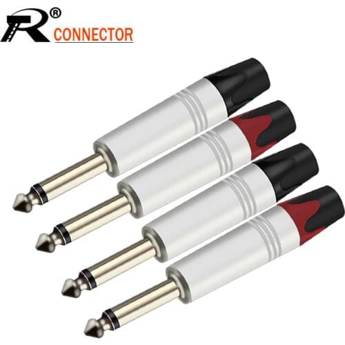 10pcs Mono 6.35MM Jack 1/4 Inch 6.3MM Male Plug Soldering Wire Connector Aluminum Tube Audio Microphone Plug