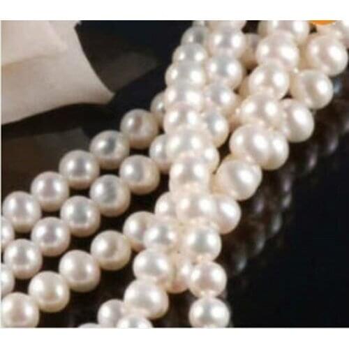 7-8MM Natural White Akoya Cultured Pearl Loose Beads 15"