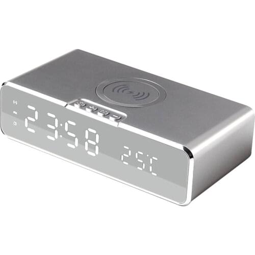 Digital Alarm Clock with Wireless Charger LED Desk Clock with Thermometer Time 10W Qi-Certified Wireless Charger for Home Office