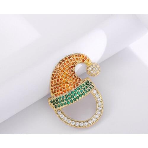 Cytheria cute christmas hat design full colorful crystal rhinestone pins brooches for women party accessories
