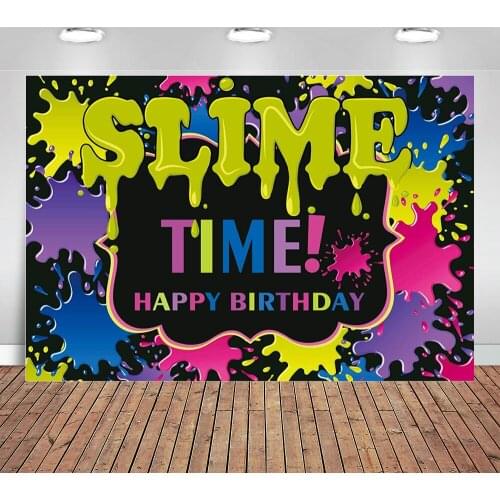 Slime Time Birthday Backdrop Colorful Fiesta Party Splatter Decorations Glow Themed Supplies Boy Girl Photography Background