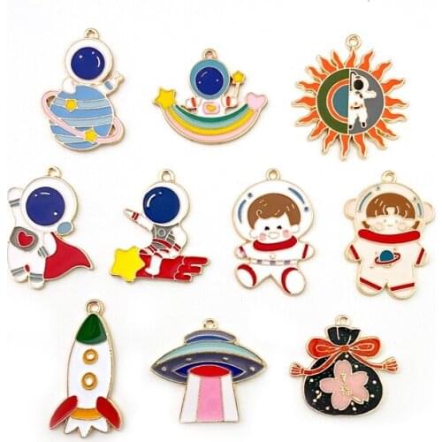 Diy jewelry material space series astronaut rocket spaceship pendant earring accessories key chain pendant