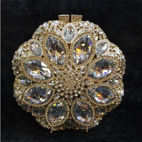 Hot Selling Circle Rhinestone Clutch Purse Evening Bags Clutches Women Diamond Party Purse Gold Metal Dinner Gemstone Handbag
