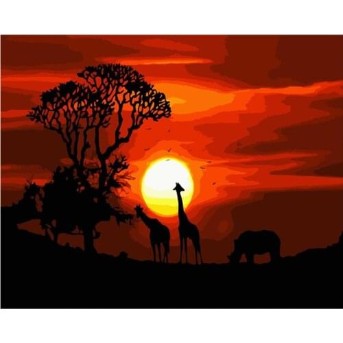 Painting By Numbers DIY Dropshipping 40x50 50x65cm Sunset african landscape Scenery Canvas Wedding Decoration Art picture Gift
