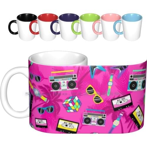The 80s Ceramic Mugs Coffee Cups Milk Tea Mug 80s Retro Vintage Rubicscube Boombox Pink Awesome80s Memories