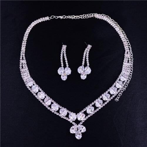 Zircons High Quality Silver Color Necklace Jewelry Cubic Zirconia Bridal Wedding Brilliant Necklace And Earring Sets Party Gift
