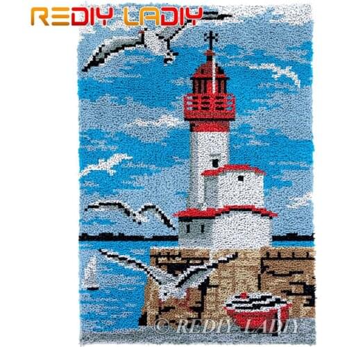 Latch Hook Rug Chunky Yarn Tapestry Kits DIY Carpet Rug Lighthouse Knitted Floor Mat Crocheting Cushion Arts & Crafts 58*86cm