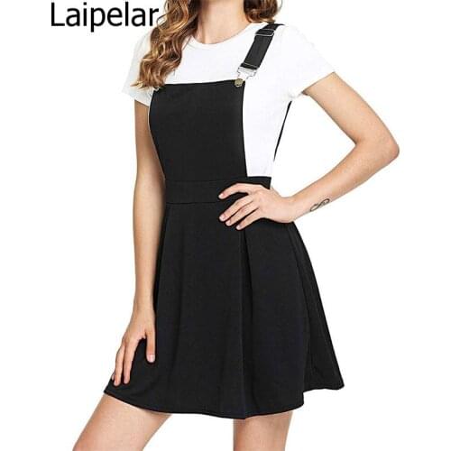 Summer Women Mini Party Skirt 2020 Casual Sleeveless Pleated Skirt Vintage Vest Overall Skirt Lady Sweet Strap Skirts