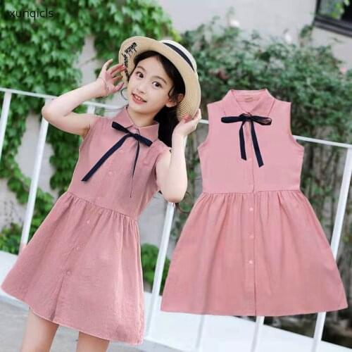 Summer 2021 Childrens Dress Baby Cotton Party Dresses for Girls Casual Sleeveless Kids Princess Clothing 4to14year
