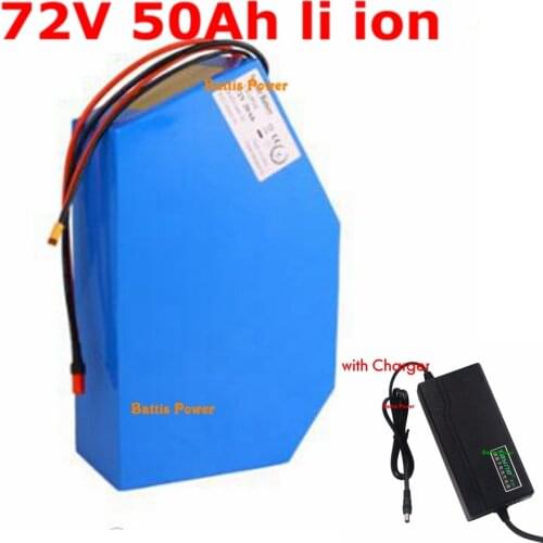 72v 50Ah lithium ion triangle battery 18650 li ion Polygon battery for 5000w Mountain Bike scooter Motorcycle + 5A charger