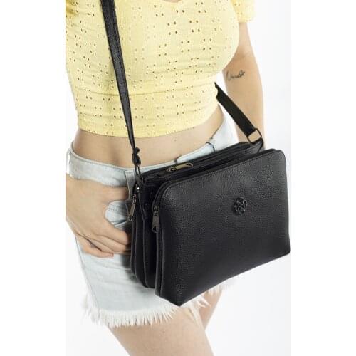 Madamra Black Female Multi-Compartment Zipper Detail Shoulder Bag MK1020020YT11-006