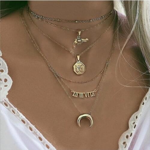 Punk Layered Chain Pendant Necklaces Neck Chains for Women Vintage Exaggerated Golden Goth Hoop Necklace 2020 Clavicle Jewelry