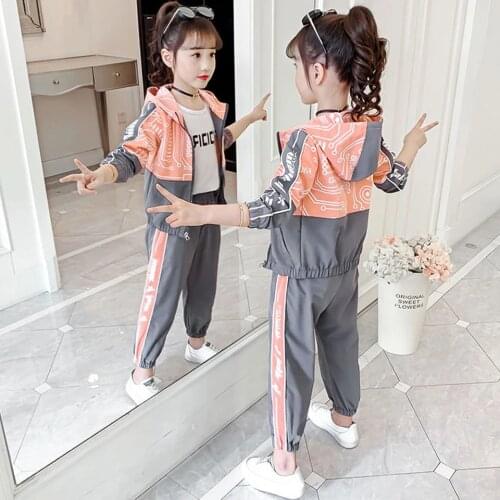 Fashion Girls Suits New 2021 Spring Autumn Style Kids Full Sleeve Coats+Pant 2PCS Kids Clothes Girls 4 To 13 Yrs Teenage Outfits