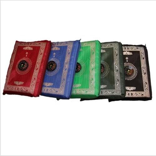 Muslim Prayer Rug Polyester Portable Braided Mats Simply Print with Compass In Pouch Travel Home New Style Mat Blanket 100*60cm