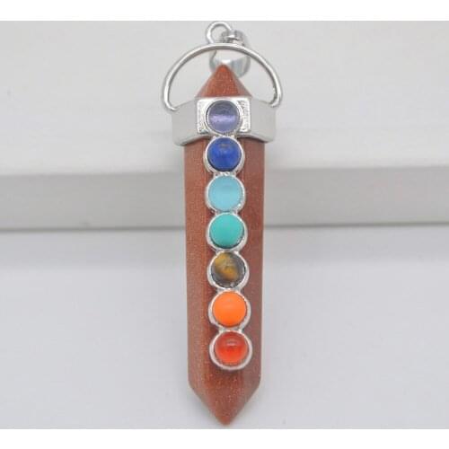 Natural Golden Sandstone 7 Chakra Natural Stone GEM Pendant Hexagon Pendulum Women Jewelry S3120