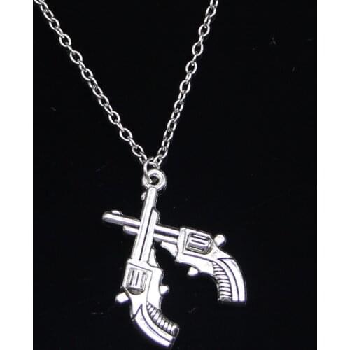 New Fashion Necklace 31x23mm crossed pistols revolvers western Pendants Short Long Women Men Gift
