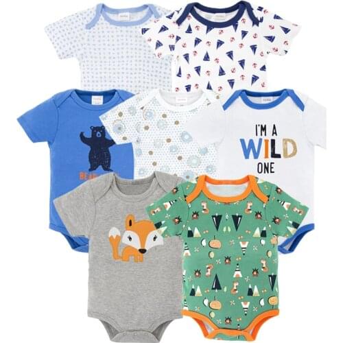 7pcs Baby Clothes 2019 Baby Boy Footie Onesie Cotton Infant Short Sleeve Neborn Baby Jumpsuits Boy Girl Summer Baby Clothing Set