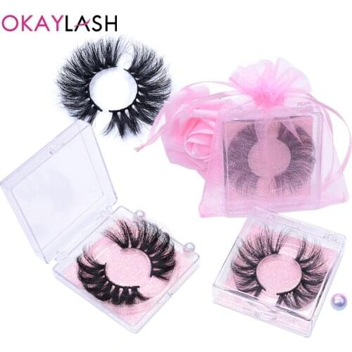 OKAYLASH 25mm Long Fluffy Eyelashes Wholesale Thick High Volume Eye Lashes with Cute Pink Lash Case