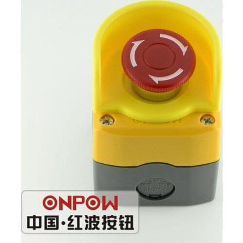 ONPOW 500V 10A 22mm emergency stop push button switch NO+NC Yellow Switch Station (BXA-22/1/Y+LAS0-K-11TSA/R+T28A )