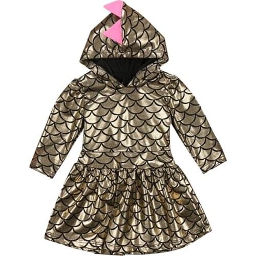 Newborn Baby Kid Girls Dinosaur Scale Cool Long Sleeves Party Princess Dress Outfits Costume New