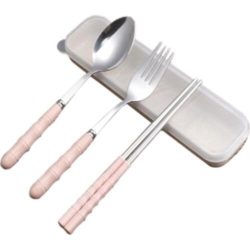 Portable Household Dinner Set With Box Stainless Steel Chopstick Spoon Fork Set Travel Cutlery Kids For School Outdoor Picnic