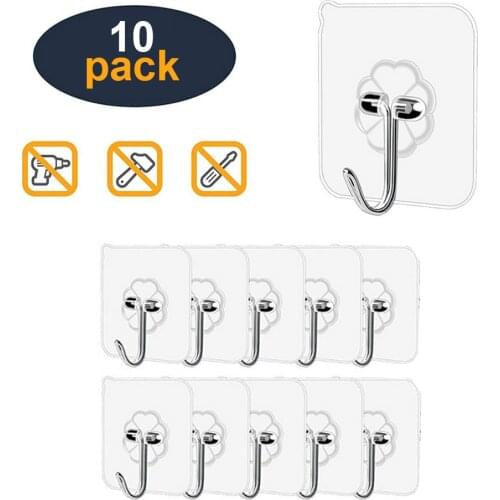 20Pcs Transparent Wall Hooks Waterproof Oilproof Self Adhesive Hooks Reusable Seamless Hanging Hook For Kitchen Bathroom Office