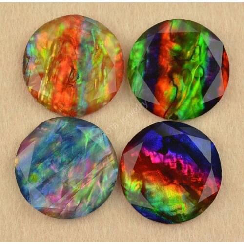 Sale 25mm 5A Flat Back Synthetic Ammolite Fusion Stone Round Shape Flat Bottom Loose Lab Created Gems For Jewelry Pendant