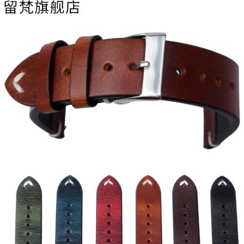 Oil Tanned Genuine Leather Watchband For Men compatible with Tissote Samsung Huawei Smart Watches Starp Bands Wrist Bracelets