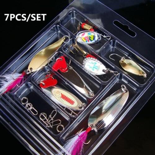 7PCS/SET Carp Flying Fishing Tackle With Treble Metal Peche Long Shot Hard Lure Wobbler Feather Spinner Gear Bait