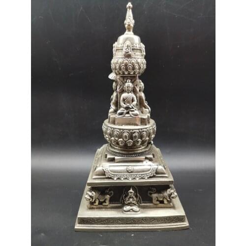 Collect China Fine Workmanship Cupronickel Auspicious 4 Sides Buddhist Pagoda Censer Sculpture Metal Crafts Decoration