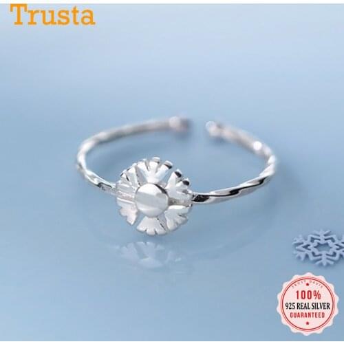 Trustdavis Genuine 925 Sterling Silver Fashion Sweet Winter Snowflakes Tail Opening Ring for Women Wedding Fine Jewelry DB235