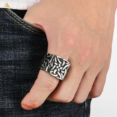 Heavy Metal Nordic Celtics knot Ring Mens Punk Retro Stainless Steel Viking Ring Biker Cool Men Exclusive Jewelry Size 7-15