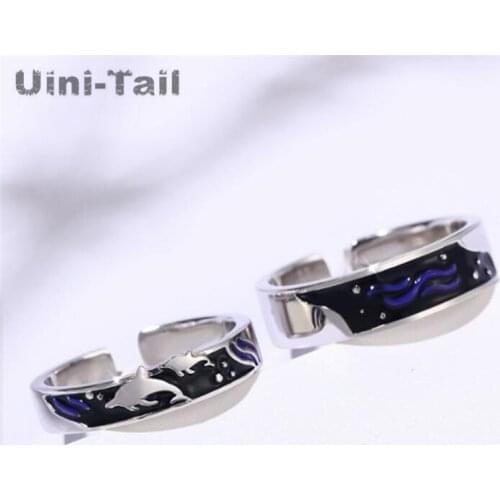 Uini-Tail Hot New Product 925 Sterling Silver Sea and Whale Open Couple Ring Simple Personality Fashion Sweet Jewelry ED827