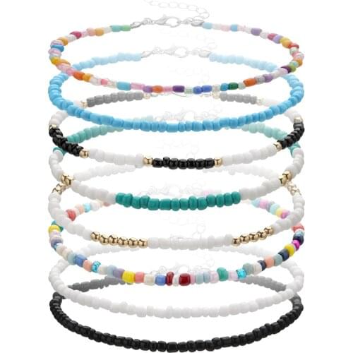 Bohemia Seed Beaded Anklet For Women Multicolor Round Anklets Barefoot Summer Beach Foot-Chain Jewelry 21.5cm long, 1 PC