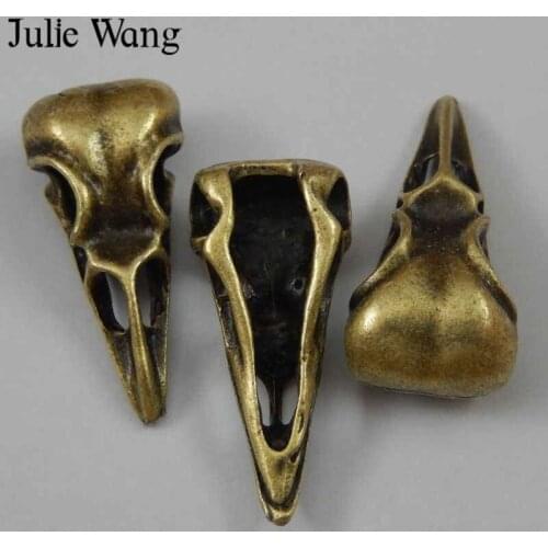 Julie Wang 7PCS Vintage Skull Bird Beak Charms Punk Antique Colors Necklace Pendant Bracelet Jewelry Making Accessory
