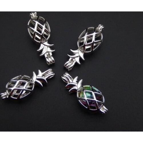 10pcs bright silver pineapple pearl cage necklace pendant, aroma oil diffuser adds your own pearl stone makes it more attractive
