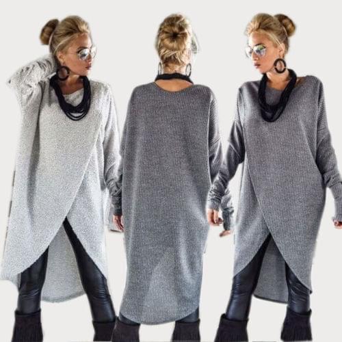 Hot Fashion Womens Long Sleeve T-Shirt Ladies Sweatshirt Soft Cotton Jumper Pullover Tops Irregular Hem Asymmetric Shirt Top