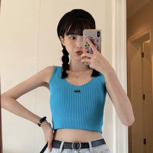 Women Tanks Tops Camisole Womens 2021 Summer V-neck Knitted Top Clothes Camis Crop Top For Women