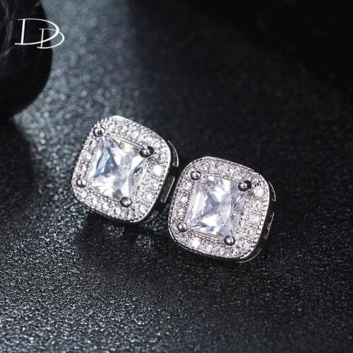 Vintage Square Stud Earrings For Women White Gold color Stud Earrings fashion Crystal Jewelry wedding kolczyki damskie DDe043