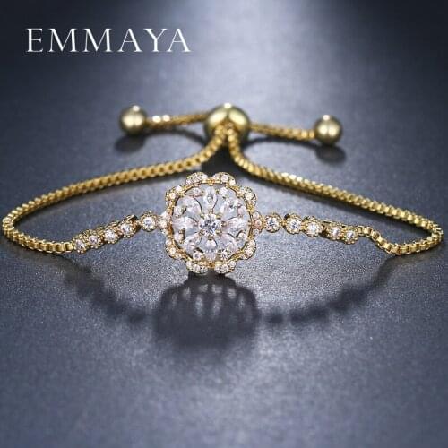 EMMAYA Gold Color Flower Bracelet Clear Cubic Zircon Adjustable Link Chain Bracelets Jewelry for Women