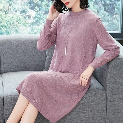Womens Long Sweater Dress Autumn Winter Female Fashion Plaid Knit Dress Long Sweater Pullovers
