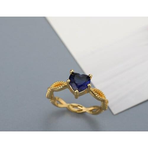 Blue Zircon Heart Rings For Women Gold Silver Color Crystal Finger Ring 2021 Trend Engagement Wedding Band Jewelry bague femme