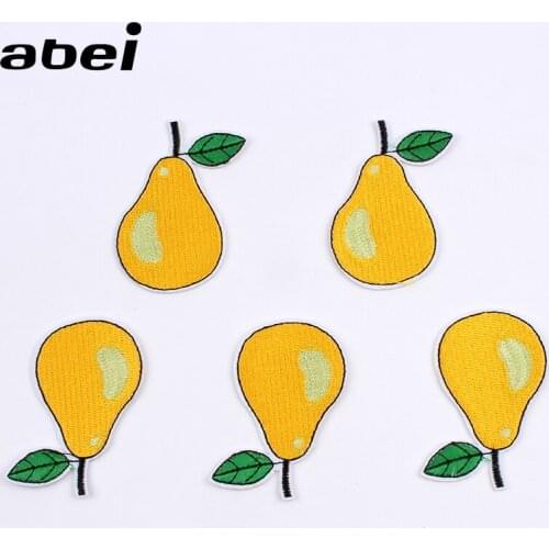 10PCS Cartoon Pear Patch Embroidered Iron On Fruits Stickers for Clothes Jeans Backpack Decors DIY Coats Fabric Appliques Badge