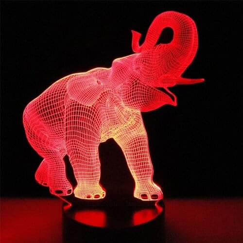 3D LED Night Light Happy Dance Elephant with 7 Colors Light for Home Decoration Lamp Amazing Visualization Optical Illusion