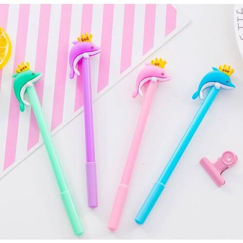 8 Pcs Creative Cute Crown Dolphin Gel Pen Ball Pen Black Gel Pen Stationery School Supplies Wholesale