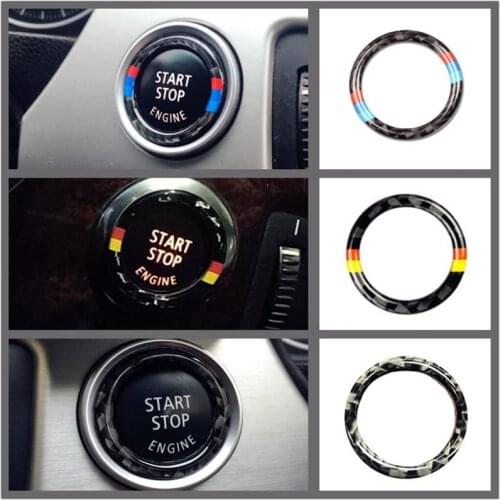 For BMW E90 E92 E93 3 Series Accessories Car Interior Ignition Device Engine Start Stop Button Circle Ring Sticker Carbon Fiber