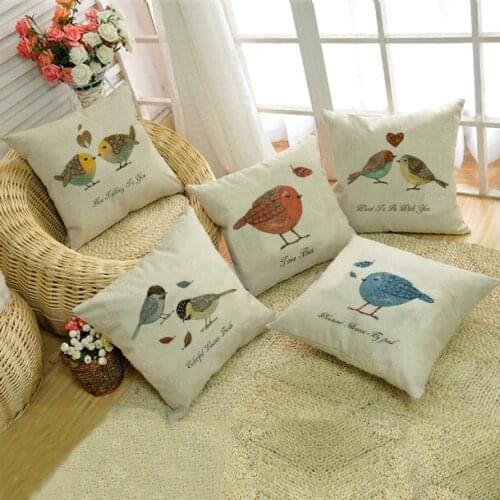 Free Shipping Home Decor Cusion Cover Love Birds Pillow Cover Personalized Home Textile Print Nordic Style Thickened Linen 1 PC