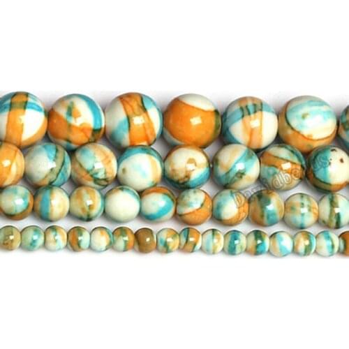 Free Shipping Natural White Blue Orange Colorful rain stones Round Loose Beads 16" Strand 4 6 8 10MM Pick Size For Jewelry diy