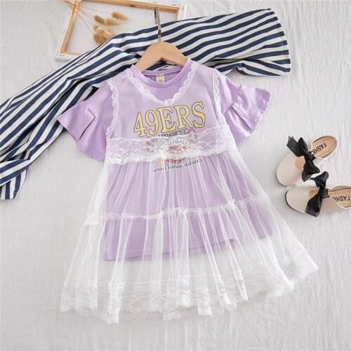 Kids Dress Girls Dress Girls 2021 New Summer Fashion Short Sleeve T-Shirt Mesh Dress Toddler Girl Clothes Children Clothes