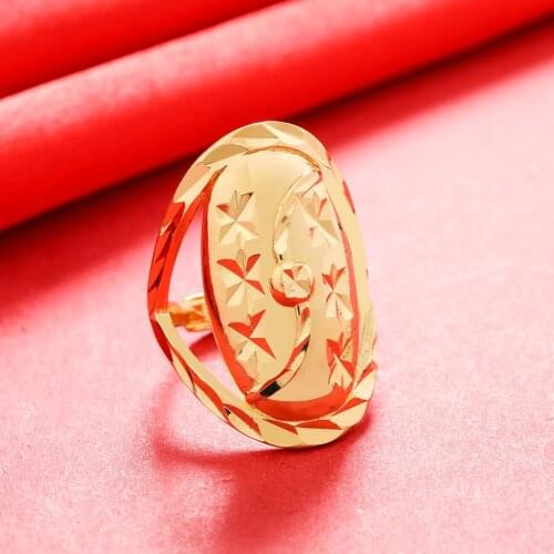 Dubai Gold Color Rings 24K For Women Wedding Jewellery Womens Ring For Girls Bridal Wife Gifts African Dubai French